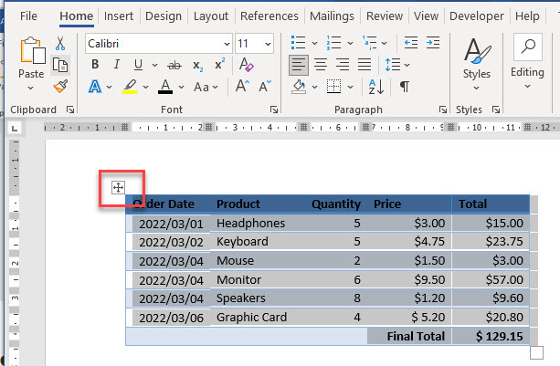 copy word table copy