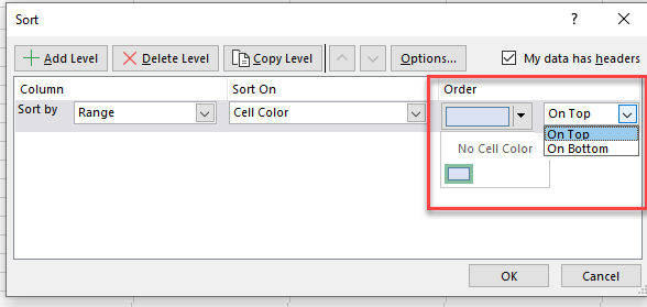 advancedsorting cell color