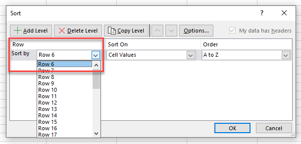 advancedsorting select row