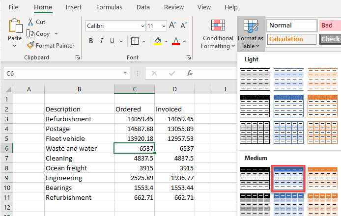 alt row color format table