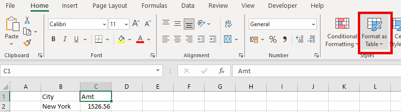 clean data format as a table