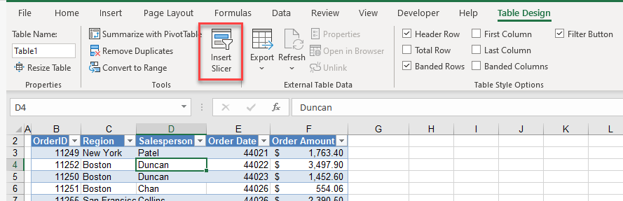 createtable ribbon slicer