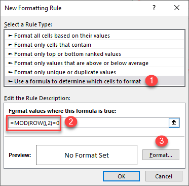 display data with banded rows conditional formatting 2
