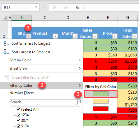 filter by color excel