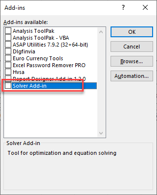 Fix Solver disable addin