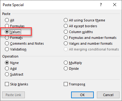 formula to values paste special