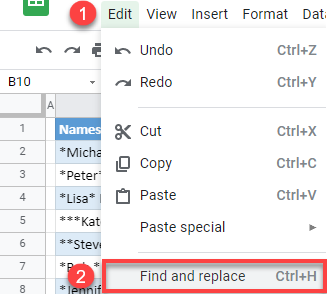 google sheets remove asterisks