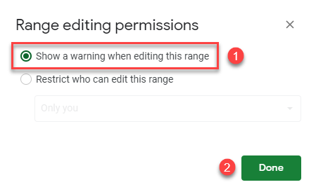 google sheets show a warning
