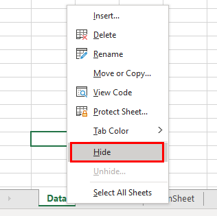 hidesheet rightclick