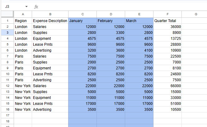 highlight columns gs highlighted