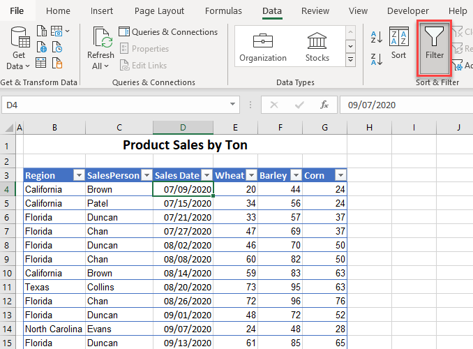 how to sort add filter