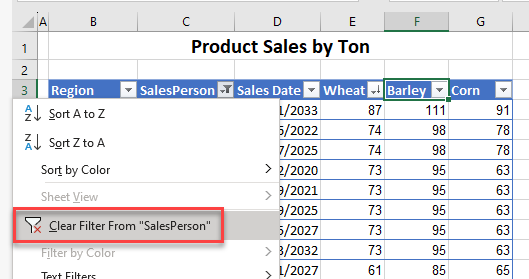 how to sort filter clear