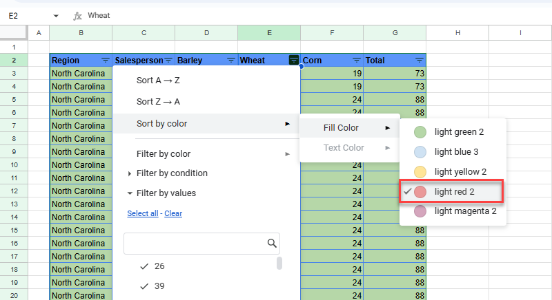 howtosort gs create filter color second