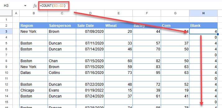 how to sort gs filter blank count