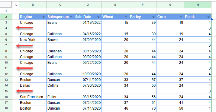 how to sort gs filter blank remain