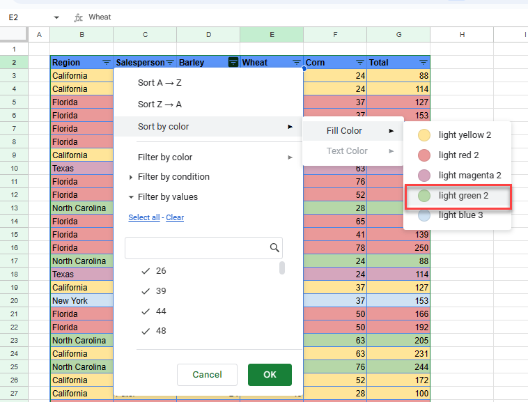 howtosort gs filter color