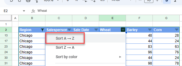 how to sort gs filter sort