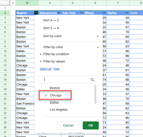 how to sort gs filter 
