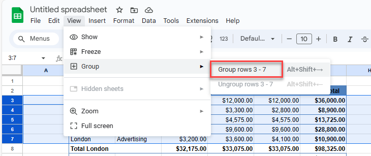 outline gs rows group