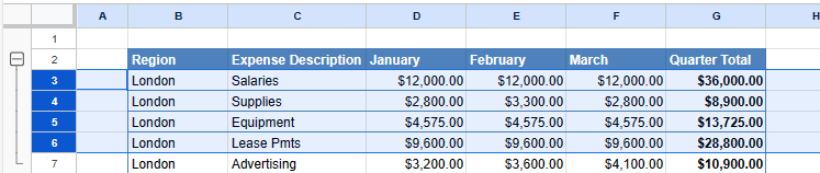 outline gs rows grouped