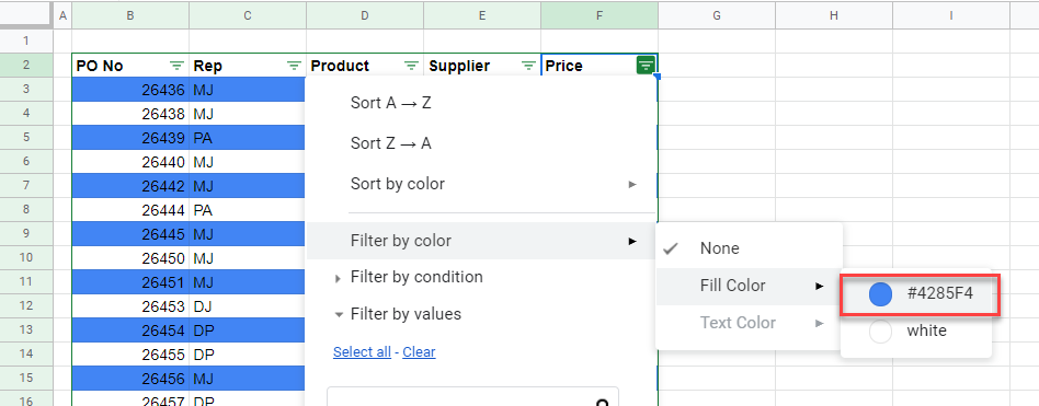 select every other gs filter by color