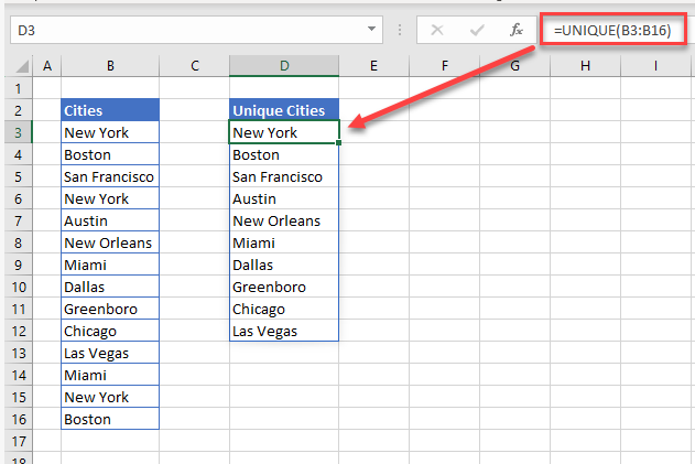 unique values list values