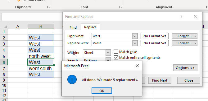 wildcards select question replaced