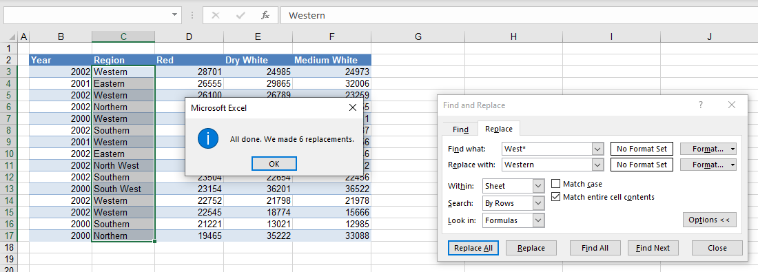 Wildcards select replaced