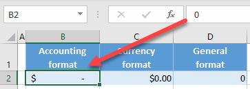 zero formatted as a dash